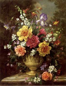 Floral, beautiful classical still life of flowers.112